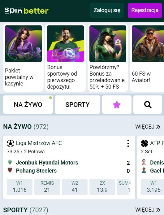 Spinbetter wersja mobilna